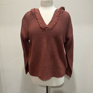Cozy Knit V-Neck Sweater - Rust